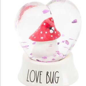 Rae Dunn Love Bug Snow-globe filled with glitter when shake falls.
